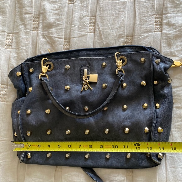 Popcorn Milano Bags Popcorn Milano Navy Leather Bag With Gold Studs